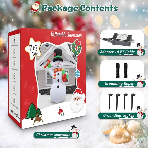 ⚡7FT Christmas Inflatables Giant Blow up Snowman Holds Candy Outdoor Decorations - Picture 7 of 7